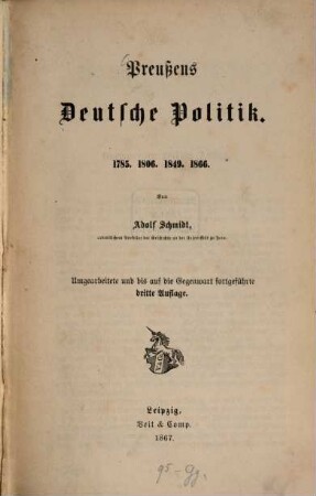 Preußens deutsche Politik : 1785, 1806, 1849, 1866