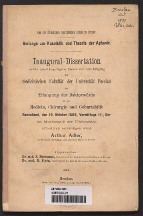 Beiträge zur Kasuistik und Theorie der Aphasie