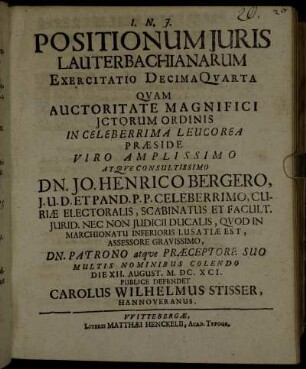 Positionum Juris Lauterbachianarum Exercitatio Decima Quarta