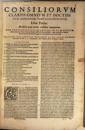 Consiliorvm Seu Responsorum Alexandri Tartagni Imolensis ... Liber. 3