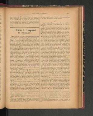 La Réforme de l'Enseignement.