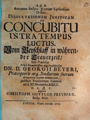 Diss. iur. de concubitu intra tempus luctus