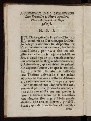 Aprobacion del licenciado Don Francisco de Horta Aguilera ...