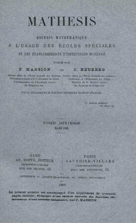 TOME SIXIÉME. MARS 1886.