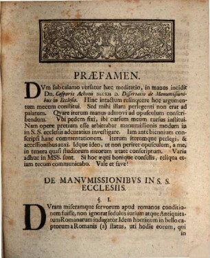 Commentatio histor.-iurid. de manumissionibus in ss. ecclesiis ad tit. cod. de his qui in ecclesiam monumittuntur : von Freylassung der Knechte in den Kirchen