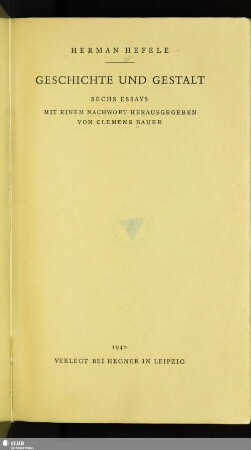 Geschichte und Gestalt : sechs Essays