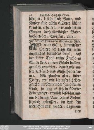 Für betrübte Eltern, über ihrem todten Kind.