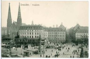 Dresden, Postplatz mit Sophienkirche und Cholerabrunnen