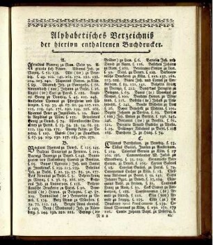 Alphabetisches Verzeichniß der hierinn enthaltenen Buchdrucker.