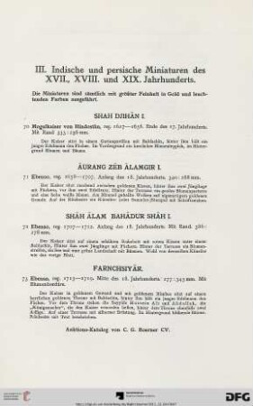 III. Indische und persische Miniaturen des XVII., XVIII. und XIX. Jahrhunderts (Nr. 70-94)