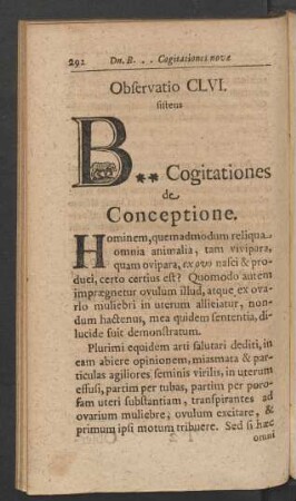 Observatio CLVI. sistens B.. Cogitationes de Conceptione