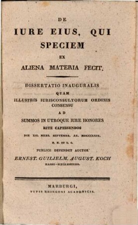 De iure eius, qui speciem ex aliena materia fecit : Diss. inaug.