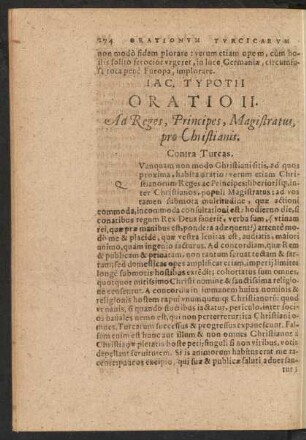 Jac. Typotii Oratio II. Ad Reges, Principes, Magistratus, pro Christianis.