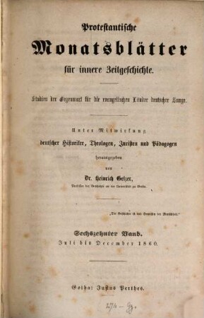 Protestantische Monatsblätter für innere Zeitgeschichte : Studien d. Gegenwart für d. evangelischen Länder deutscher Zunge, 16. 1860