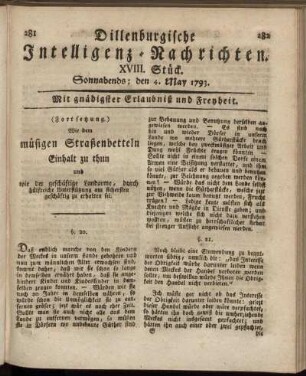 XVIII. Stück. Sonnabends: den 4. May 1793.