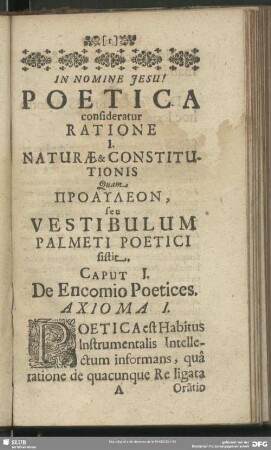 Poetica consideratur Ratione I. Naturae & Constitutionis
