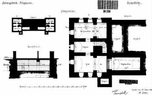 Wittighausen: Empfangsgebäude Verwaltungsgebäude Teil-Grundriß Kellergeschoß,Querschnitt