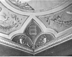 Dekoration der Decken, Stuckdecke mit Uroboros und Globus im Zentrum
