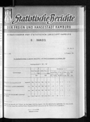 Die Umsatzentwicklung im Hamburger Gaststätten- und Beherbergungsgewerbe im September 1960 : Lfd. Nr. 42