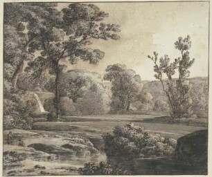 Waldige Landschaft mit Wasserfall