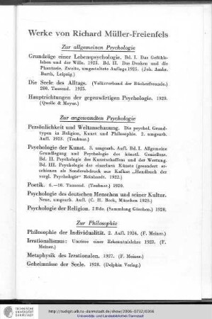 Werke von Richar Müller-Freienfels