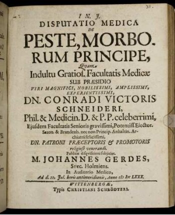 Disputatio Medica De Peste, Morborum Principe