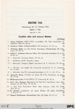 Erster Tag, Donnerstag, den 21. Februar 1935, Beginn 3 Uhr (Nr. 1-173)