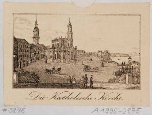 Die Katholische Hofkirche in Dresden, Blick von der Brühlschen Terrasse auf den Schlossplatz nach Südwesten