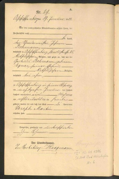 Standesamtsbuch der Stadt Aschaffenburg: Geburten 365/1900 - 184/1901