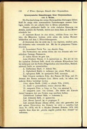 Synonymische Bemerkungen über Chrysomelinen