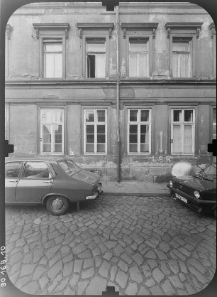 Dresden-Neustadt, Bautzner Straße 62. Wohnhaus (1870/1880). Straßenfront (Teilansicht, von der Wolfsgasse)