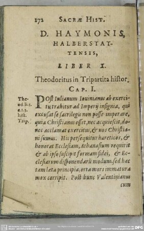 Liber X. Theodoritus in Tripartita histor.