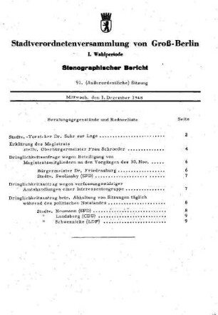 Nr. 91, 1. Dezember 1948, Außerordentliche Sitzung