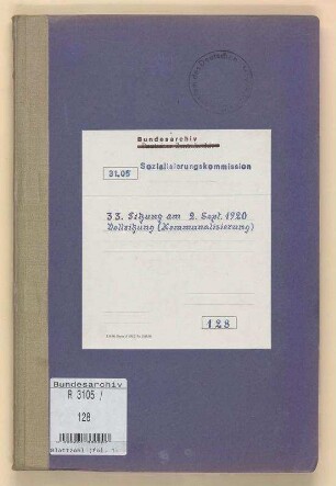 33. Sitzung am 2. Sept. 1920: Vollsitzung zur Kommunalisierung