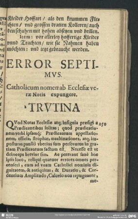 Error Septimus. Catholicum nomen ab Ecclesiae verae Notis expungere
