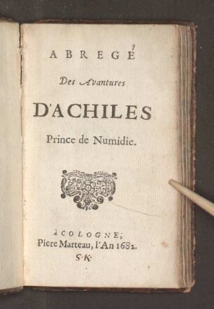 Abregé Des Avantures D'Achiles Prince de Numidie