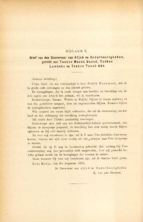 Bijlage X. Brief van den Gouverneur van Atjeh en onderhoorigheden, gericht aan Toekoe Moeda Daoed, Toekoe Lambeko en Toekoe Tanah Abé