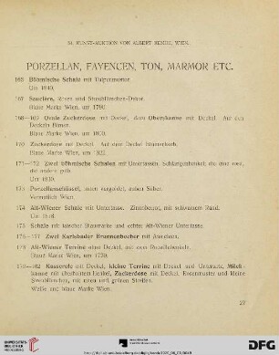 Porzellan, Fayencen, Ton, Marmor etc. (Nr. 166-221)