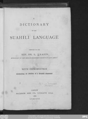 A dictionary of the Suahili language : with introduction containing an outline of a Suahili grammar