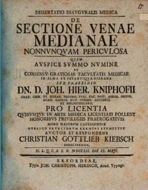 Diss. inaug. ... de sectione venae medianae nonnunquam periculosa