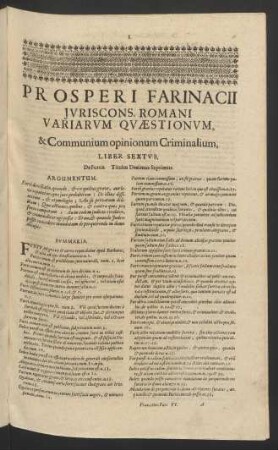 Prosperi Farinacii Iuriscons. Romani Variarum Quaestionum, & Communium opinionum Criminalium, Liber Sextus. De Furtis. Titulus Decimus Septimus.