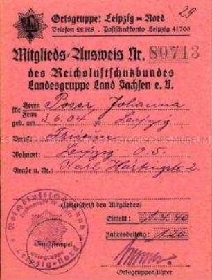Mitgliedsausweis des Reichsluftschutzbundes