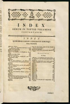 XV, Index Rerum in Tertio Volumine Contentarum.