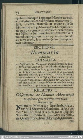 Sectio VII. Nummaria