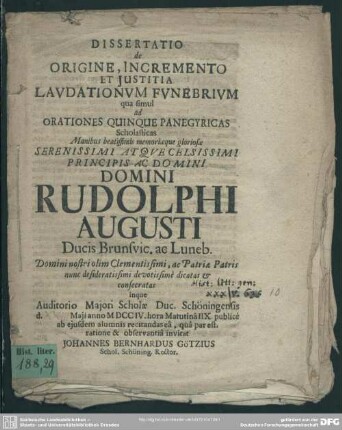 Dissertatio de Origine, Incremento Et Iustitia Laudationum Funebrium