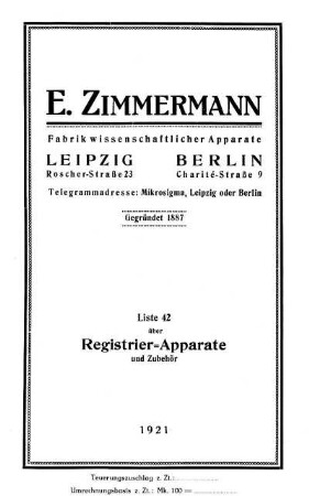 Liste 42: Über Registrier-Apparate und Zubehör