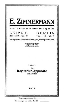 Liste 42: Über Registrier-Apparate und Zubehör