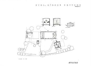 Grund, Peter; Bottrop - Batenbrock; Ev. Auferstehungskirche und Pfarrhaus - Grundriss Empore; Schnitte