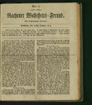 Aachener Wahrheits-Freund : mit allergnädigsten Privilegio