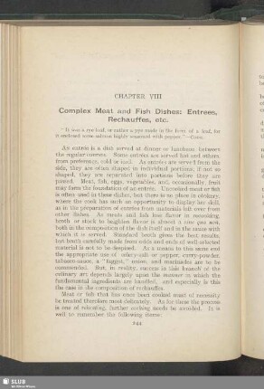 Chapter VIII. Complex Meat and Fish Dishes: Entrees, Rechauffes, etc.